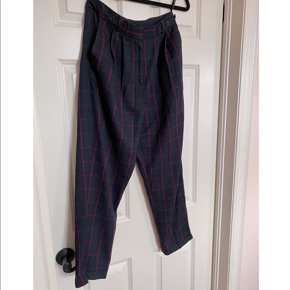 TopShop Navy Blue and Pink Plaid Trousers